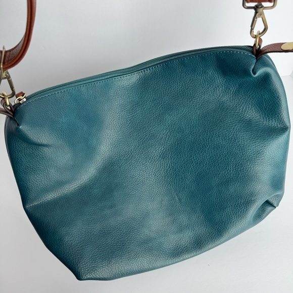 Faux Leather Crossbody Bag M/L Size Teal Tote Convertible to Pouch Purse NWOT - Picture 3 of 6